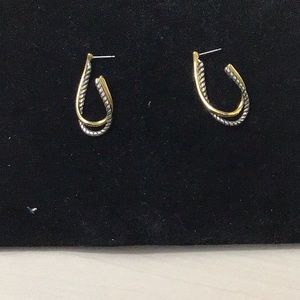 Brighton 2 tone silver gold twist hoop post earrings.